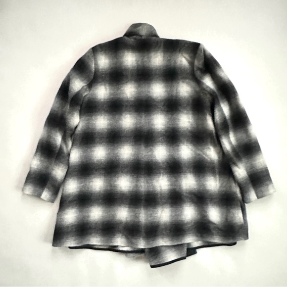 SAKS FIFTH AVE THREADS WOOL BLEND SHAWL COLLAR OPEN PLAID CARDIGAN SWING COATSzL - Picture 12 of 13